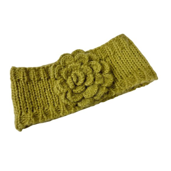 Winter Hand Knit Green Floral Warm Headband Head Wrap Hairband Ear Warmer - Picture 3 of 7